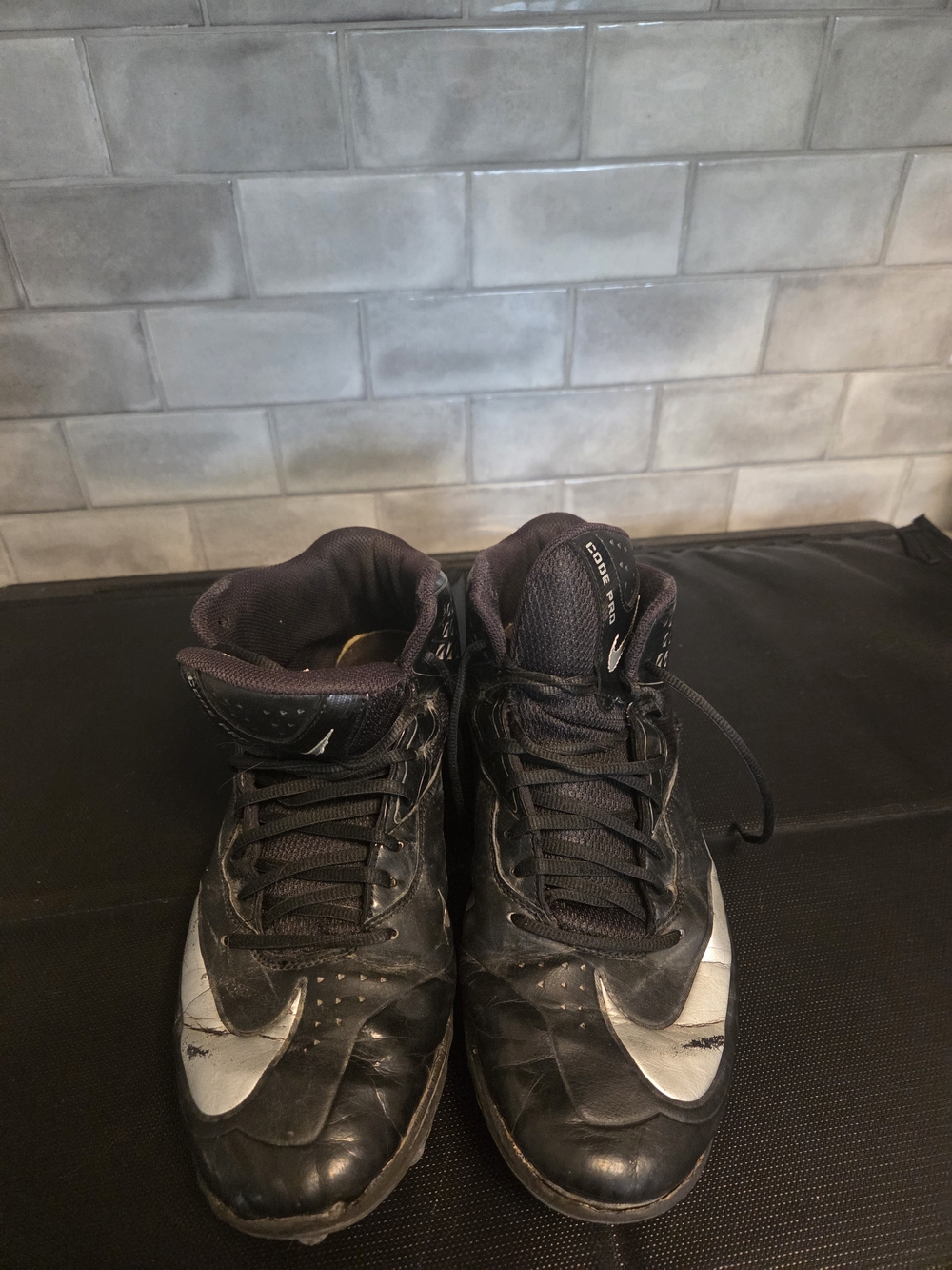 Nike Landshark Black and Silver High-Top Football Cleats Size 14
